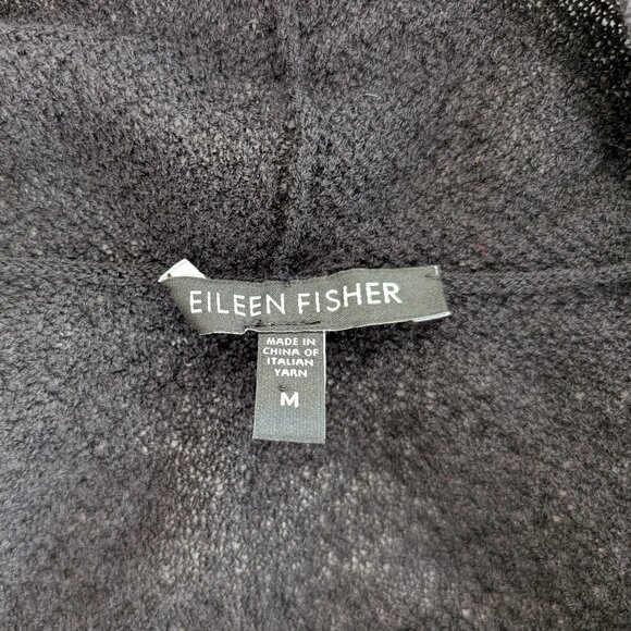 EILEEN FISHER Cardigan Womens M Black Wool Open Witchy Knit Long Sleeve FLAWS - Picture 6 of 12